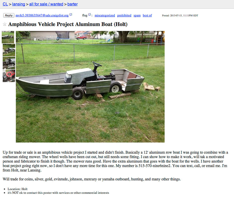 Illustration for article titled Somebody Needs To Jump On This Aborted Amphibious Riding Mower Project